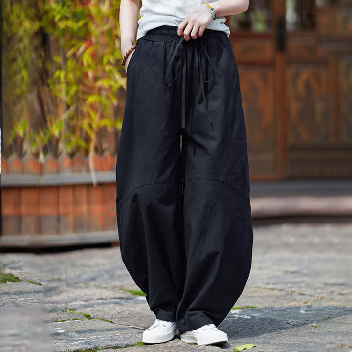 Buddha Stones Pantaloni corti estivi casual da uomo in cotone tinta unita con coulisse, modello harem con tasca - image 19