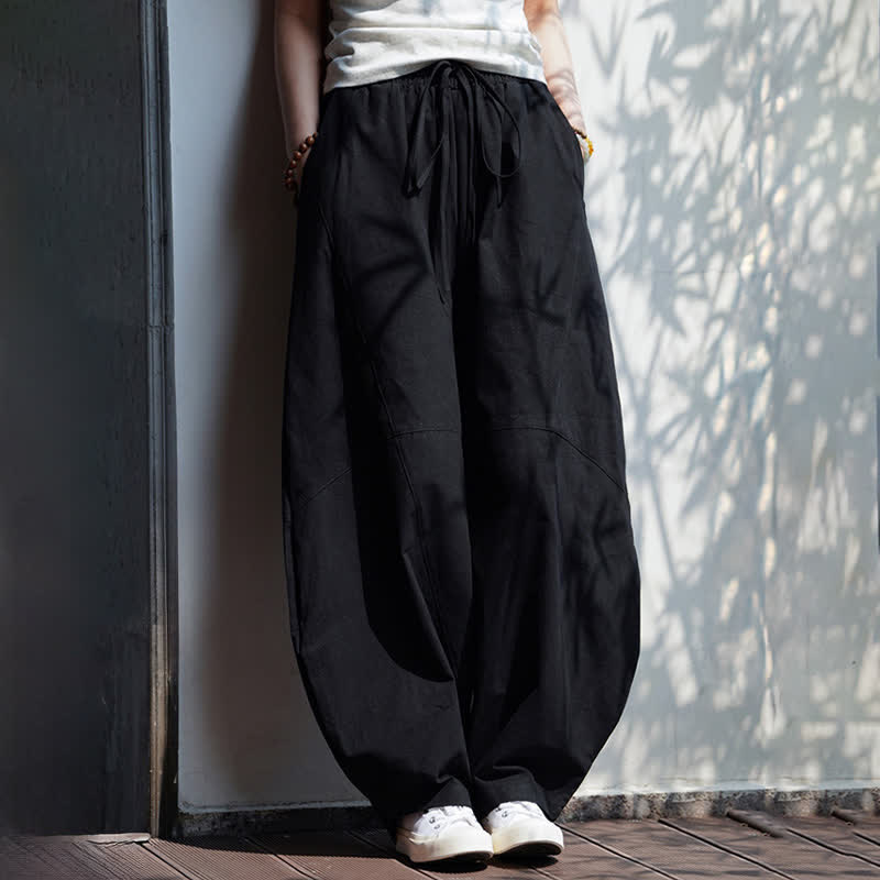 Buddha Stones Pantaloni corti estivi casual da uomo in cotone tinta unita con coulisse, modello harem con tasca - image 16
