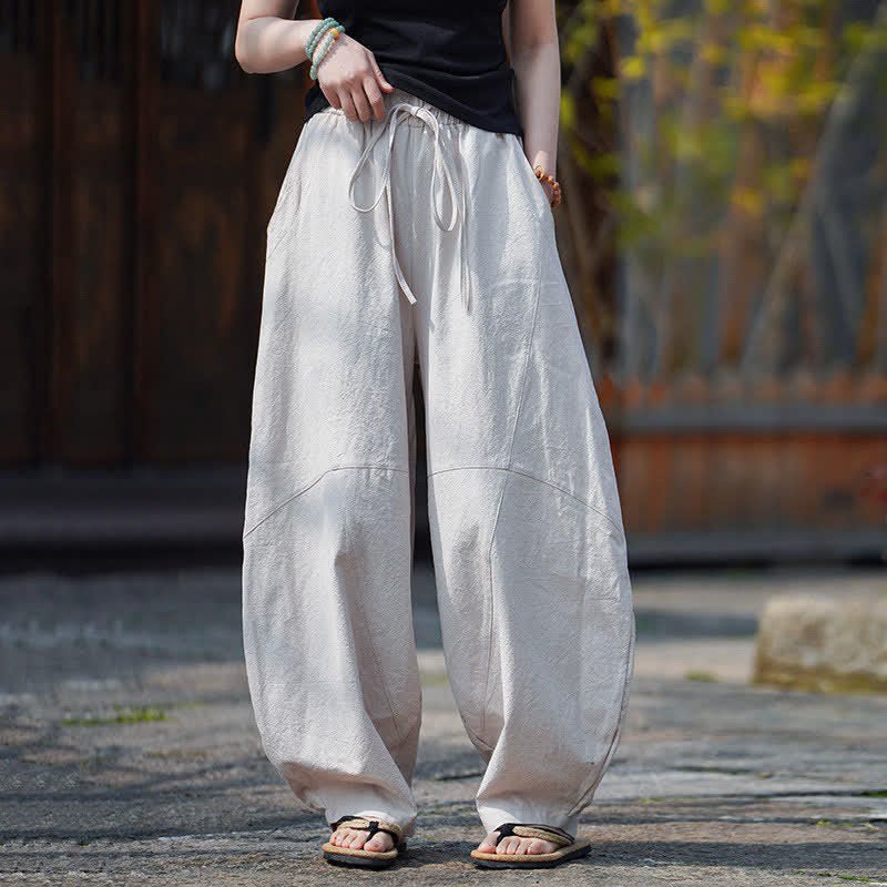 Buddha Stones Pantaloni corti estivi casual da uomo in cotone tinta unita con coulisse, modello harem con tasca - image 27