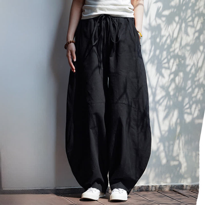 Buddha Stones Pantaloni corti estivi casual da uomo in cotone tinta unita con coulisse, modello harem con tasca - image 15