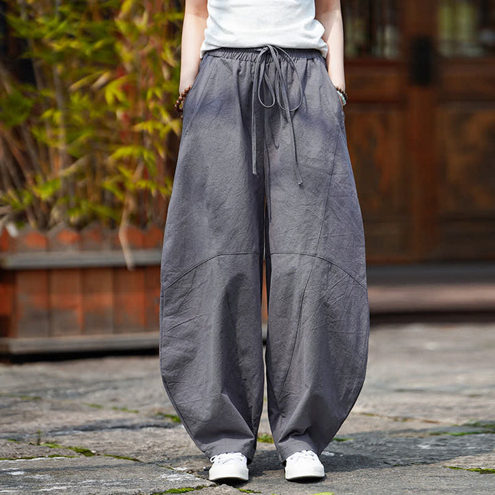 Buddha Stones Pantaloni corti estivi casual da uomo in cotone tinta unita con coulisse, modello harem con tasca - image 5