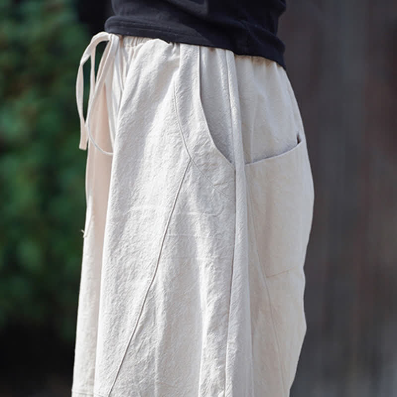 Buddha Stones Pantaloni corti estivi casual da uomo in cotone tinta unita con coulisse, modello harem con tasca - image 31