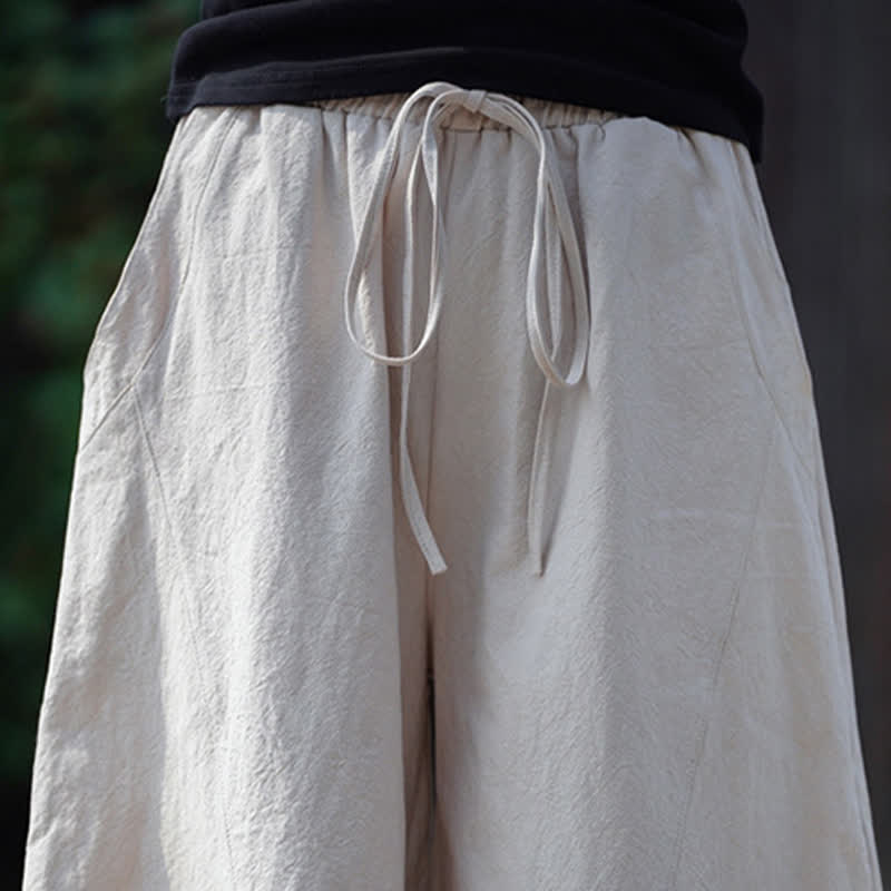 Buddha Stones Pantaloni corti estivi casual da uomo in cotone tinta unita con coulisse, modello harem con tasca - image 30