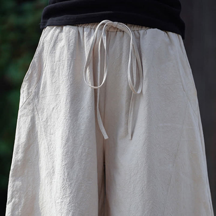 Buddha Stones Pantaloni corti estivi casual da uomo in cotone tinta unita con coulisse, modello harem con tasca - image 30