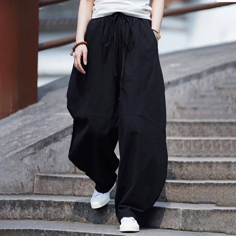 Buddha Stones Pantaloni corti estivi casual da uomo in cotone tinta unita con coulisse, modello harem con tasca - image 17