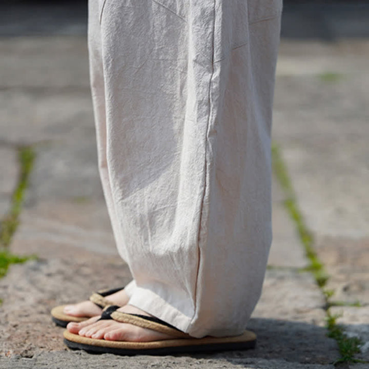 Buddha Stones Pantaloni corti estivi casual da uomo in cotone tinta unita con coulisse, modello harem con tasca - image 33