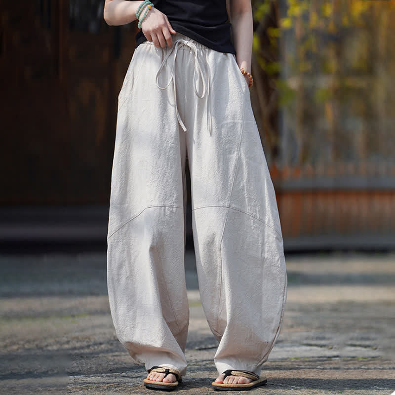 Buddha Stones Pantaloni corti estivi casual da uomo in cotone tinta unita con coulisse, modello harem con tasca - image 29