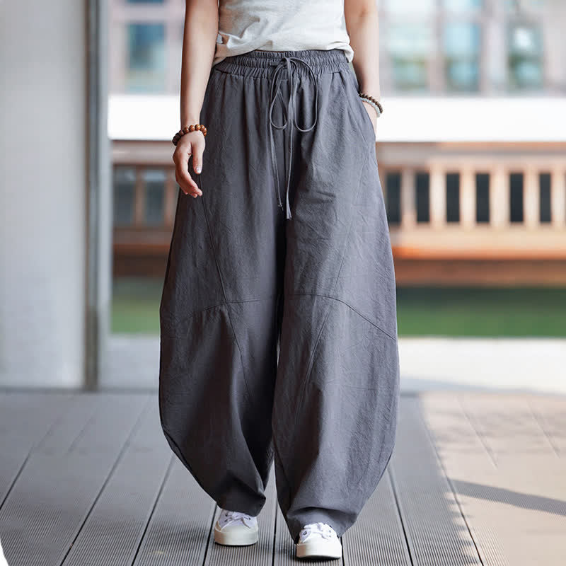 Buddha Stones Pantaloni corti estivi casual da uomo in cotone tinta unita con coulisse, modello harem con tasca - Grigio - US/UK/AU46, EU56 (5XL) - image 0
