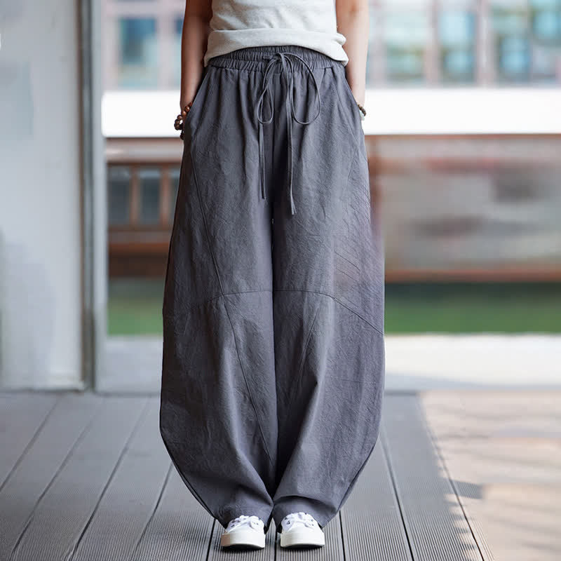 Buddha Stones Pantaloni corti estivi casual da uomo in cotone tinta unita con coulisse, modello harem con tasca - image 6