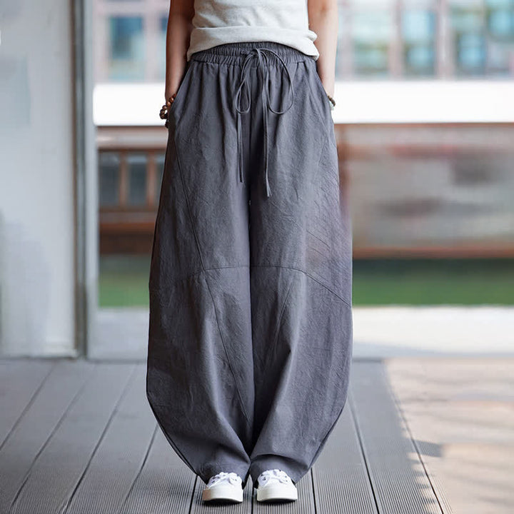 Buddha Stones Pantaloni corti estivi casual da uomo in cotone tinta unita con coulisse, modello harem con tasca - image 6