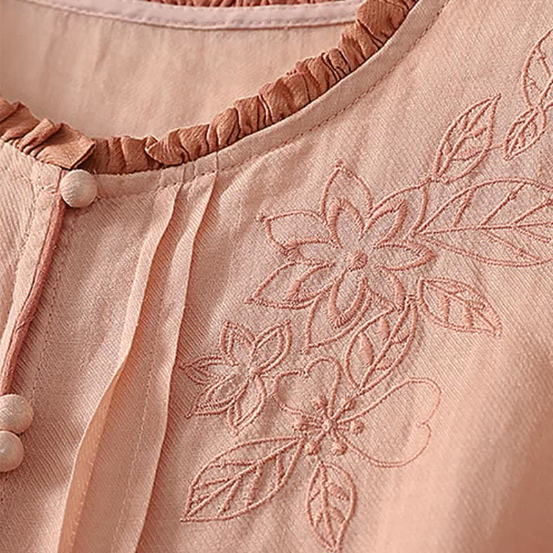 Buddha Stones Camicia da donna a maniche lunghe, elegante e casual, con ricami floreali e foglie, ideale per la primavera/estate. - image 4