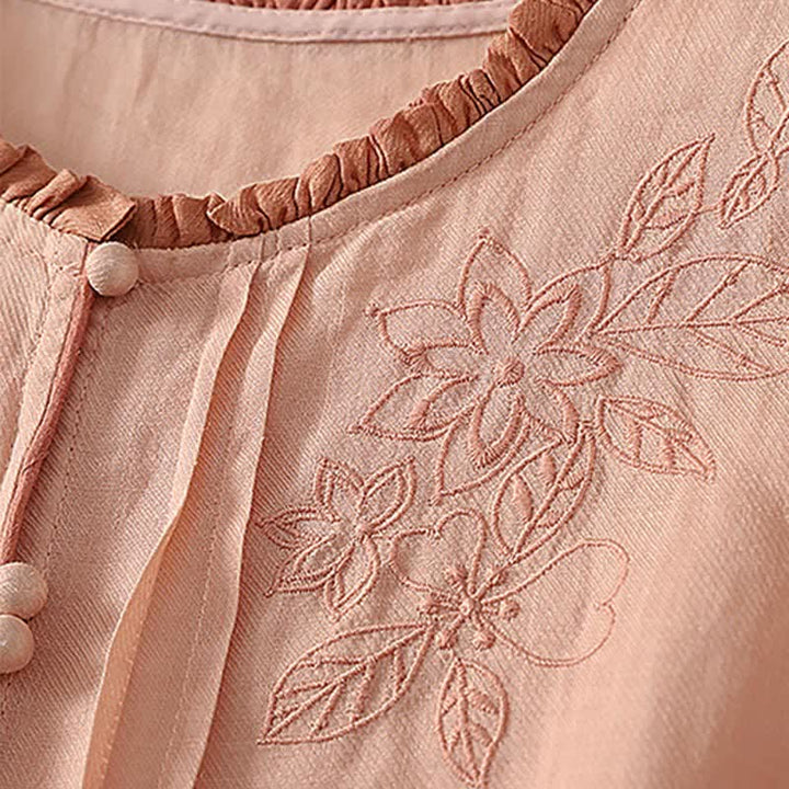 Buddha Stones Camicia da donna a maniche lunghe, elegante e casual, con ricami floreali e foglie, ideale per la primavera/estate. - image 4