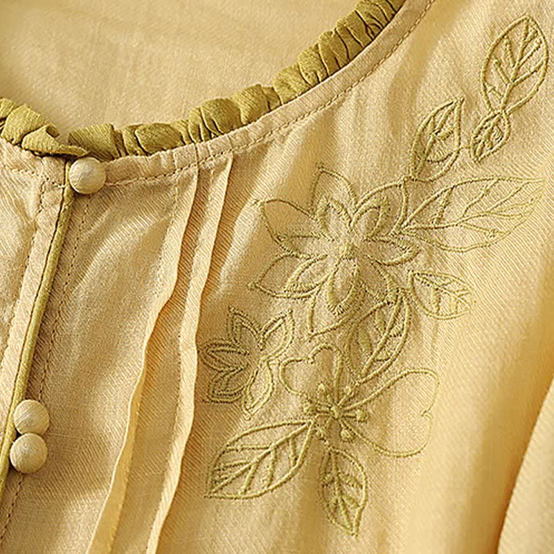 Buddha Stones Camicia da donna a maniche lunghe, elegante e casual, con ricami floreali e foglie, ideale per la primavera/estate. - image 10
