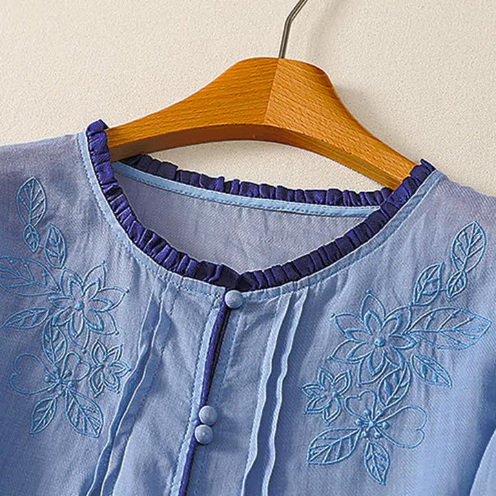 Buddha Stones Camicia da donna a maniche lunghe, elegante e casual, con ricami floreali e foglie, ideale per la primavera/estate. - image 14