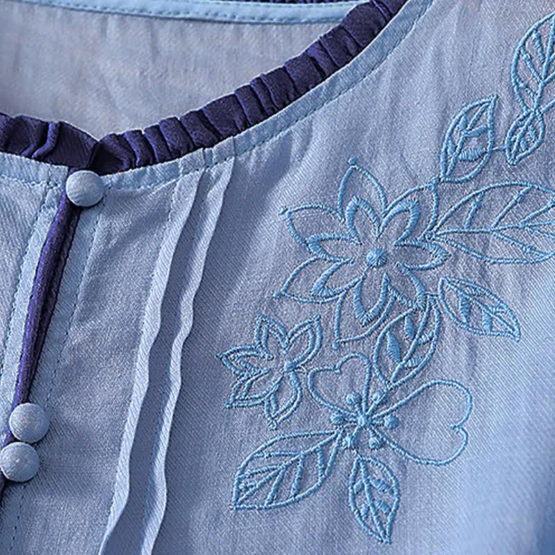 Buddha Stones Camicia da donna a maniche lunghe, elegante e casual, con ricami floreali e foglie, ideale per la primavera/estate. - image 15
