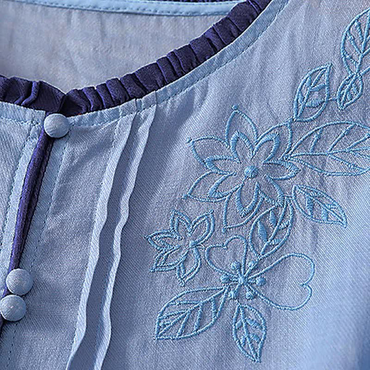 Buddha Stones Camicia da donna a maniche lunghe, elegante e casual, con ricami floreali e foglie, ideale per la primavera/estate. - image 15