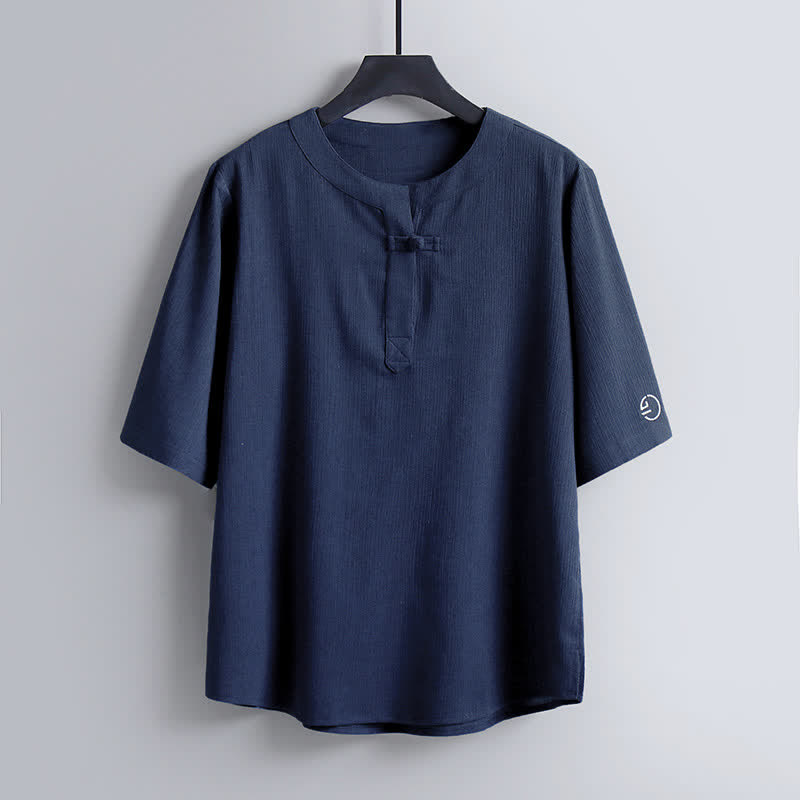 Buddha Stones Camicia da uomo a maniche corte, girocollo, stile casual estivo Tang, in tessuto Pankou. - SteelBlue - US/UK/AU54, EU64 (9XL) - image 9