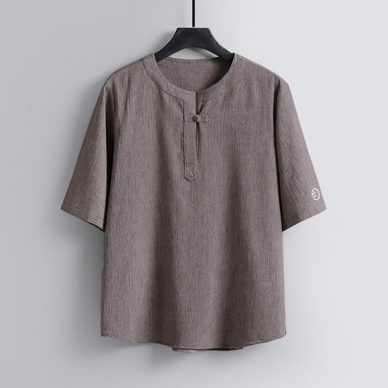 Buddha Stones Camicia da uomo a maniche corte, girocollo, stile casual estivo Tang, in tessuto Pankou. - Tan - US/UK/AU54, EU64 (9XL) - image 0