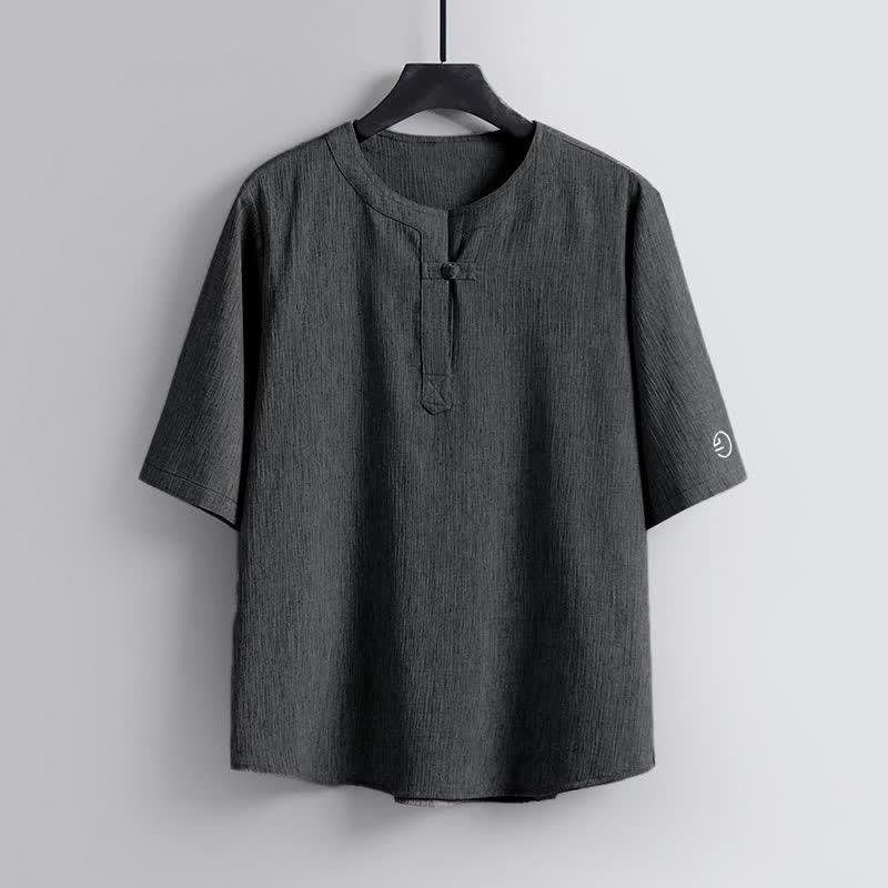 Buddha Stones Camicia da uomo a maniche corte, girocollo, stile casual estivo Tang, in tessuto Pankou. - Grigio ardesia chiaro - US/UK/AU54, EU64 (9XL) - image 8