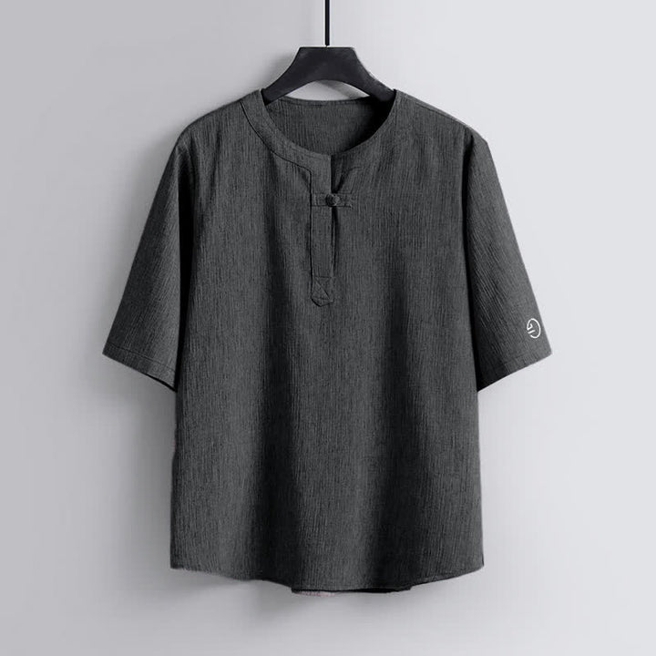 Buddha Stones Camicia da uomo a maniche corte, girocollo, stile casual estivo Tang, in tessuto Pankou. - Grigio ardesia chiaro - US/UK/AU54, EU64 (9XL) - image 8