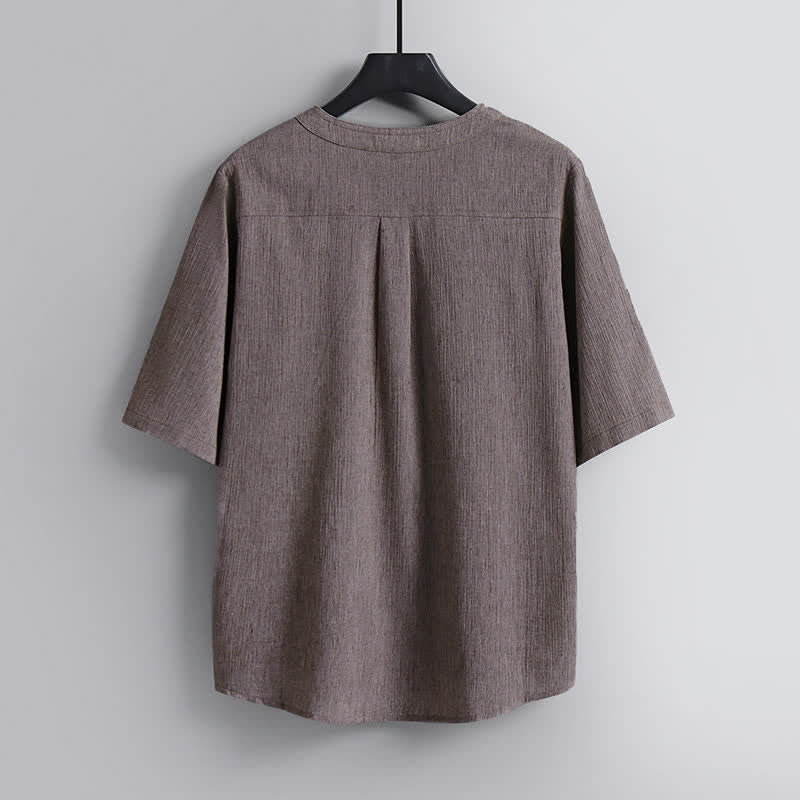 Buddha Stones Camicia da uomo a maniche corte, girocollo, stile casual estivo Tang, in tessuto Pankou. - image 1