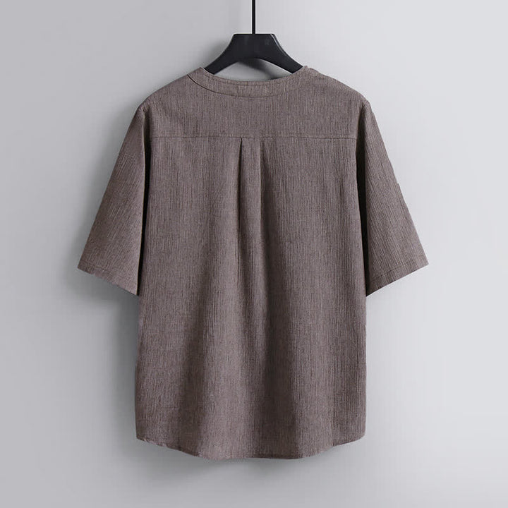 Buddha Stones Camicia da uomo a maniche corte, girocollo, stile casual estivo Tang, in tessuto Pankou. - image 1