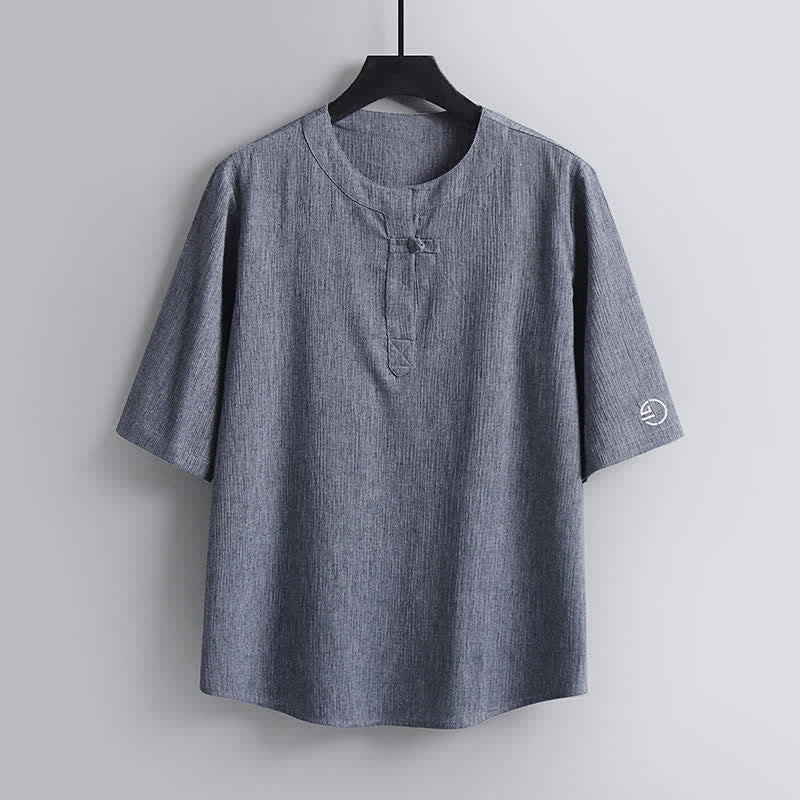 Buddha Stones Camicia da uomo a maniche corte, girocollo, stile casual estivo Tang, in tessuto Pankou. - Grigio chiaro - US/UK/AU54, EU64 (9XL) - image 10