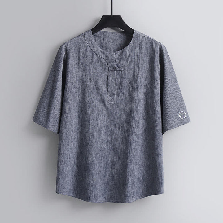 Buddha Stones Camicia da uomo a maniche corte, girocollo, stile casual estivo Tang, in tessuto Pankou. - Grigio chiaro - US/UK/AU54, EU64 (9XL) - image 10