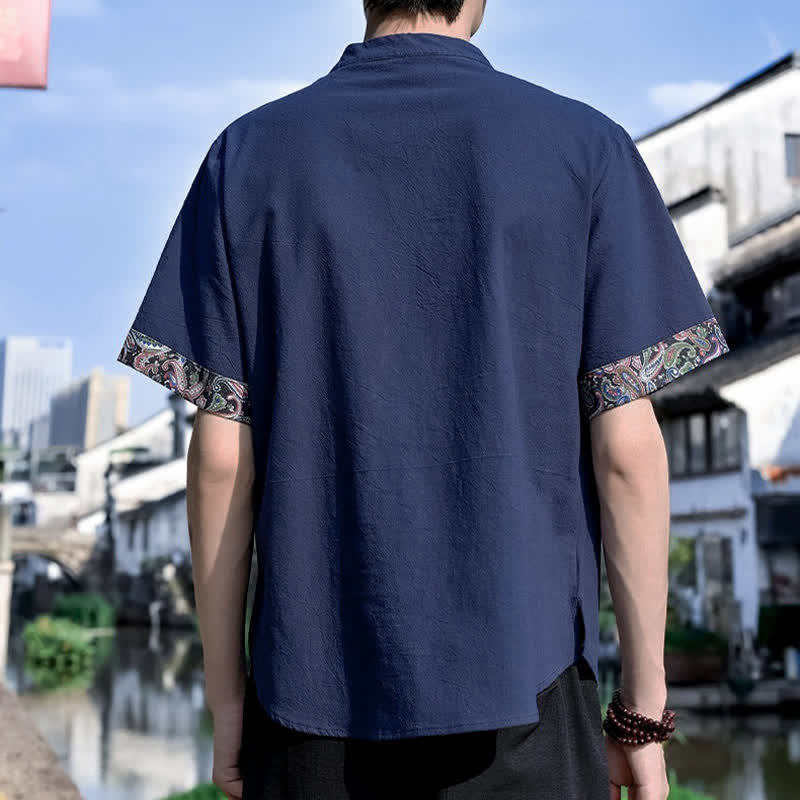 Buddha Stones Camicia da uomo a maniche corte, stile estivo Tang, casual, con bottoni a forma di rana e ricamo. - image 16