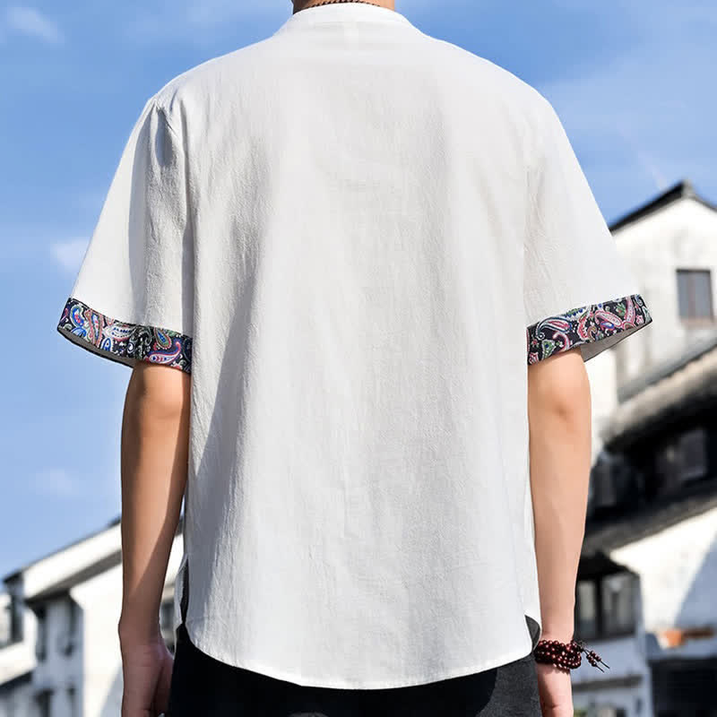 Buddha Stones Camicia da uomo a maniche corte, stile estivo Tang, casual, con bottoni a forma di rana e ricamo. - image 30