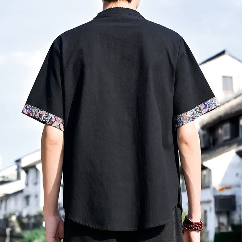 Buddha Stones Camicia da uomo a maniche corte, stile estivo Tang, casual, con bottoni a forma di rana e ricamo. - image 10