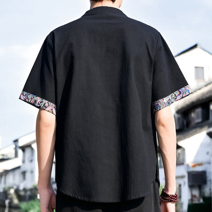 Buddha Stones Camicia da uomo a maniche corte, stile estivo Tang, casual, con bottoni a forma di rana e ricamo. - image 10