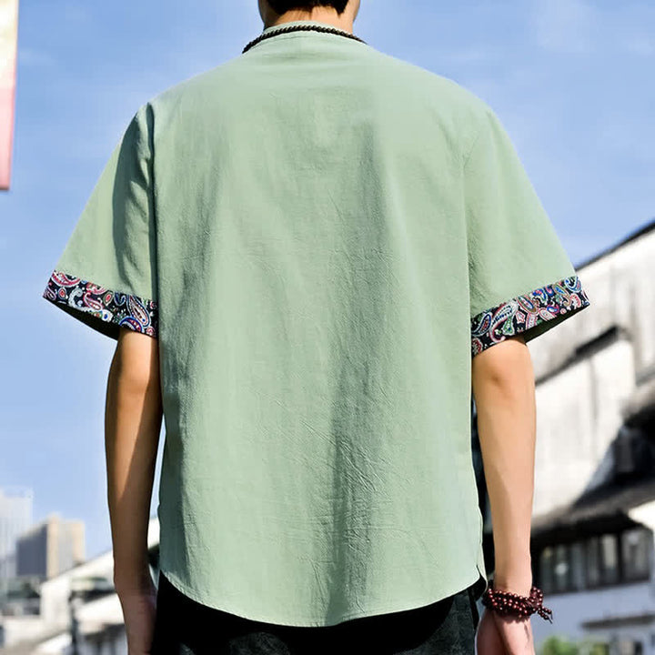 Buddha Stones Camicia da uomo a maniche corte, stile estivo Tang, casual, con bottoni a forma di rana e ricamo. - image 23