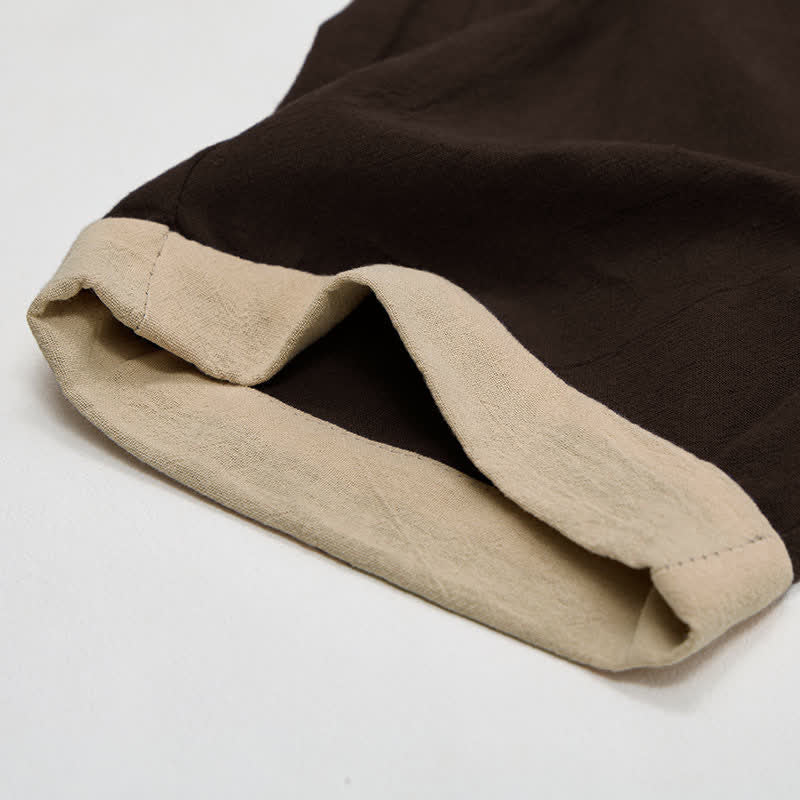 Buddha Stones Pantaloni da donna in cotone e lino con elastico in vita e tasche, con motivo a contrasto minimale. - image 15