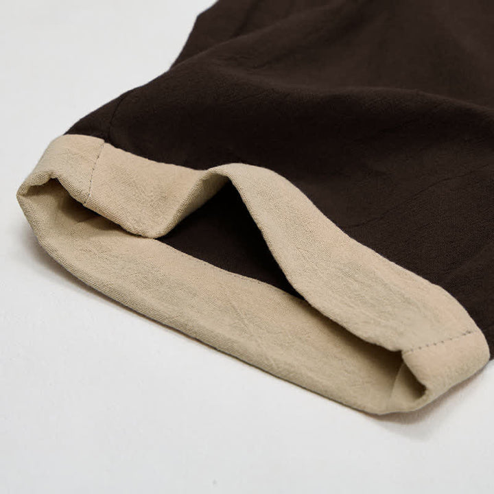 Buddha Stones Pantaloni da donna in cotone e lino con elastico in vita e tasche, con motivo a contrasto minimale. - image 15