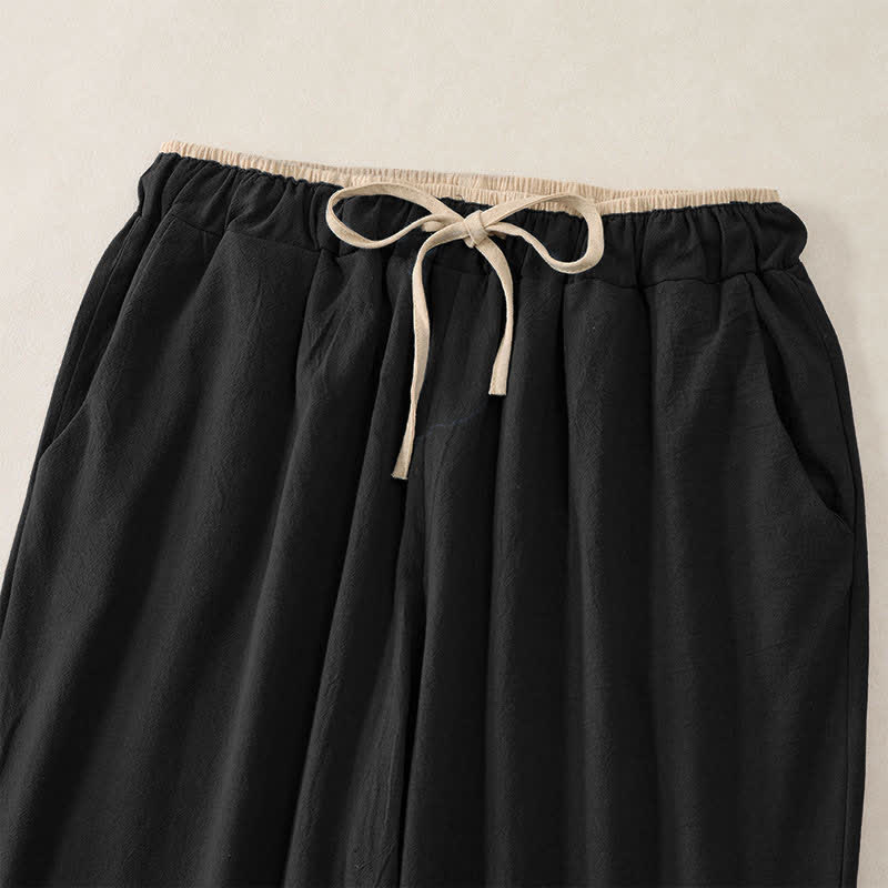 Buddha Stones Pantaloni da donna in cotone e lino con elastico in vita e tasche, con motivo a contrasto minimale. - image 7