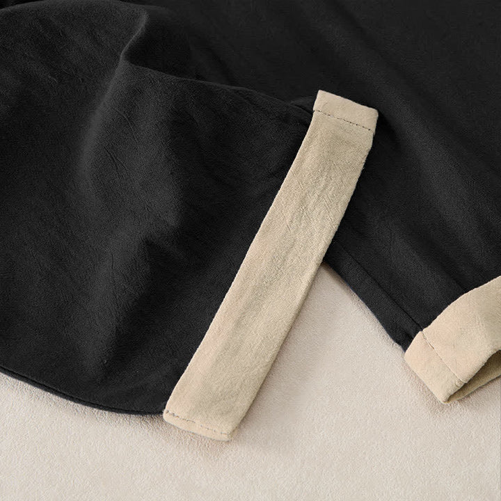 Buddha Stones Pantaloni da donna in cotone e lino con elastico in vita e tasche, con motivo a contrasto minimale. - image 8