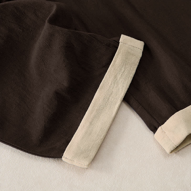 Buddha Stones Pantaloni da donna in cotone e lino con elastico in vita e tasche, con motivo a contrasto minimale. - image 14