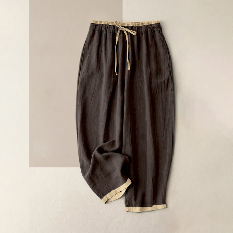 Buddha Stones Pantaloni da donna in cotone e lino con elastico in vita e tasche, con motivo a contrasto minimale. - Siena - US16, UK/AU20, EU48 (3XL) - image 12