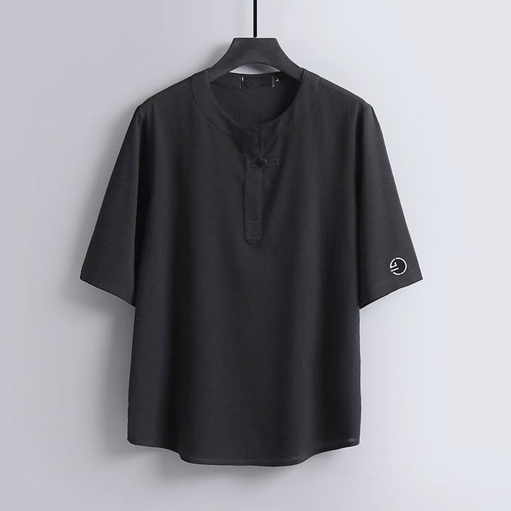 Buddha Stones Camicia da uomo a maniche corte, girocollo, stile casual estivo Tang, in tessuto Pankou. - Nero - US/UK/AU54, EU64 (9XL) - image 11