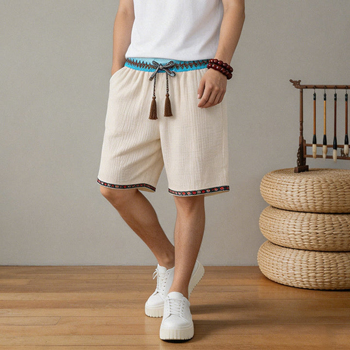Pantaloncini Bermuda da uomo con coulisse, fantasia geometrica e motivo Buddha Stones, perfetti per l'estate, in stile boho casual, con tasche. - image 2