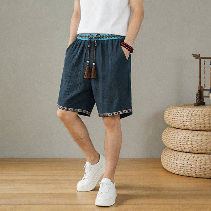 Pantaloncini Bermuda da uomo con coulisse, fantasia geometrica e motivo Buddha Stones, perfetti per l'estate, in stile boho casual, con tasche. - image 9