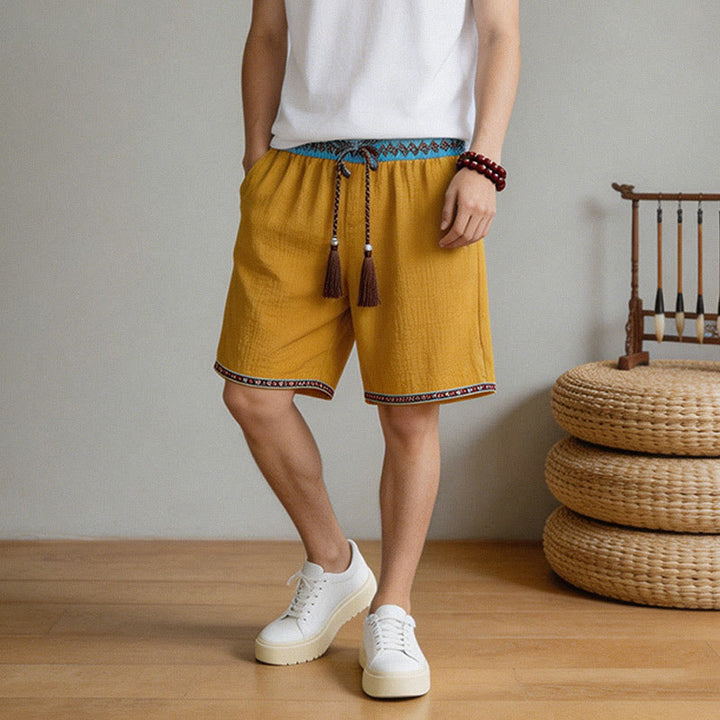 Pantaloncini Bermuda da uomo con coulisse, fantasia geometrica e motivo Buddha Stones, perfetti per l'estate, in stile boho casual, con tasche. - image 16