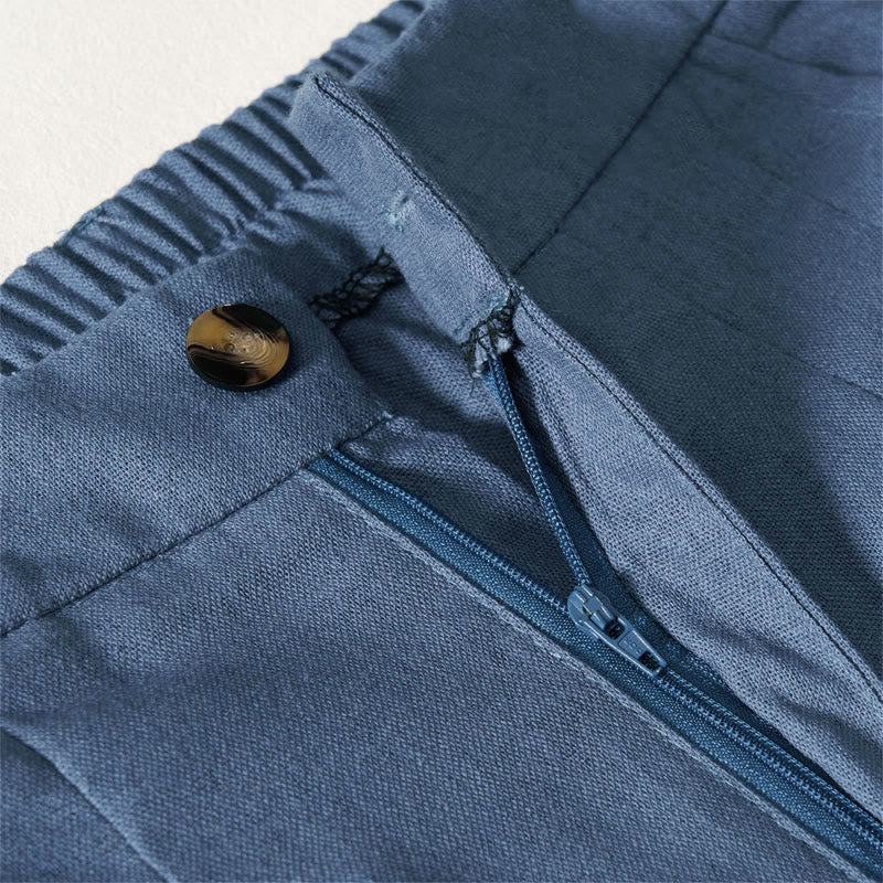 Buddha Stones Pantaloni lunghi estivi eleganti da donna in cotone e lino, tinta unita, con elastico in vita, bottoni e cerniera, gamba larga e tasche. - image 3