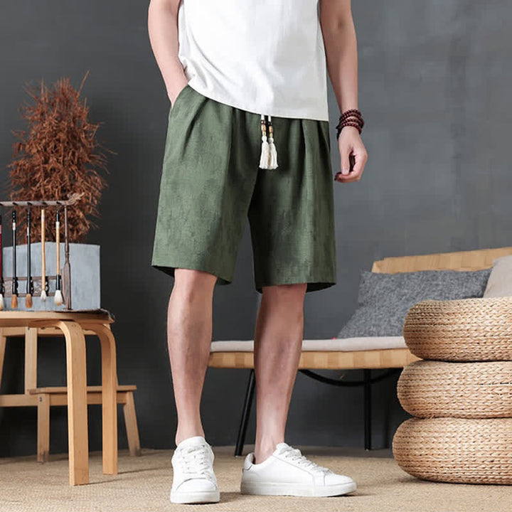 Buddha Stones Pantaloncini da uomo estivi casual minimalisti con coulisse, tinta unita e tasca - Verde oliva scuro - US/UK/AU46, EU56 (5XL) - image 0