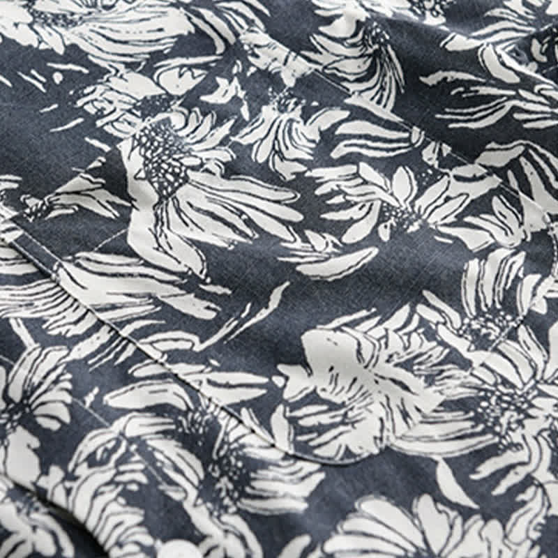 Buddha Stones Camicia da uomo estiva casual a maniche corte con stampa floreale di girasoli e taschino applicato, con bottoni. - image 3