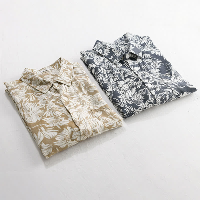 Buddha Stones Camicia da uomo estiva casual a maniche corte con stampa floreale di girasoli e taschino applicato, con bottoni. - image 12