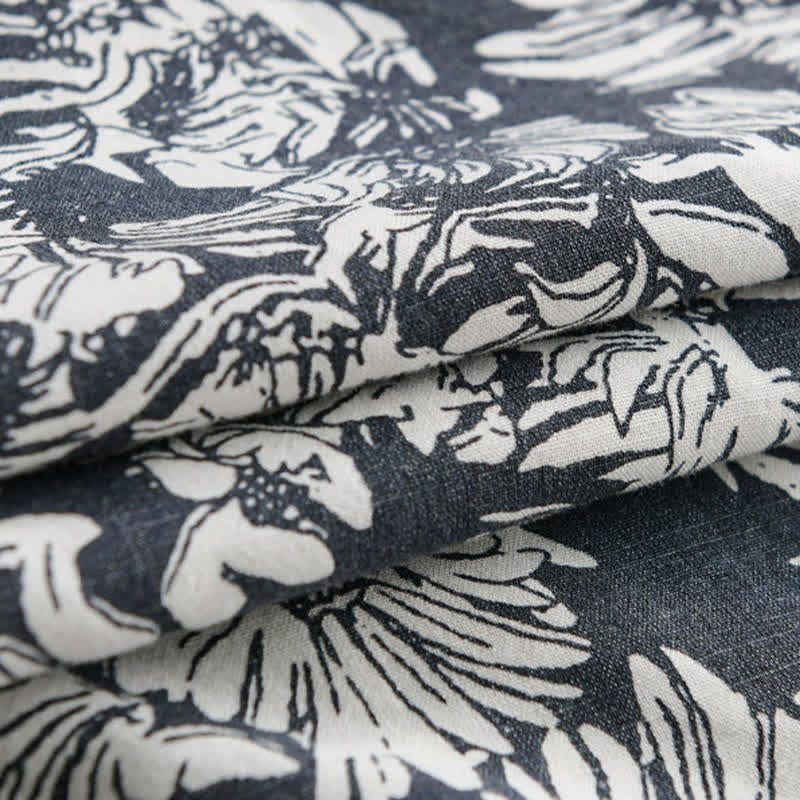 Buddha Stones Camicia da uomo estiva casual a maniche corte con stampa floreale di girasoli e taschino applicato, con bottoni. - image 4