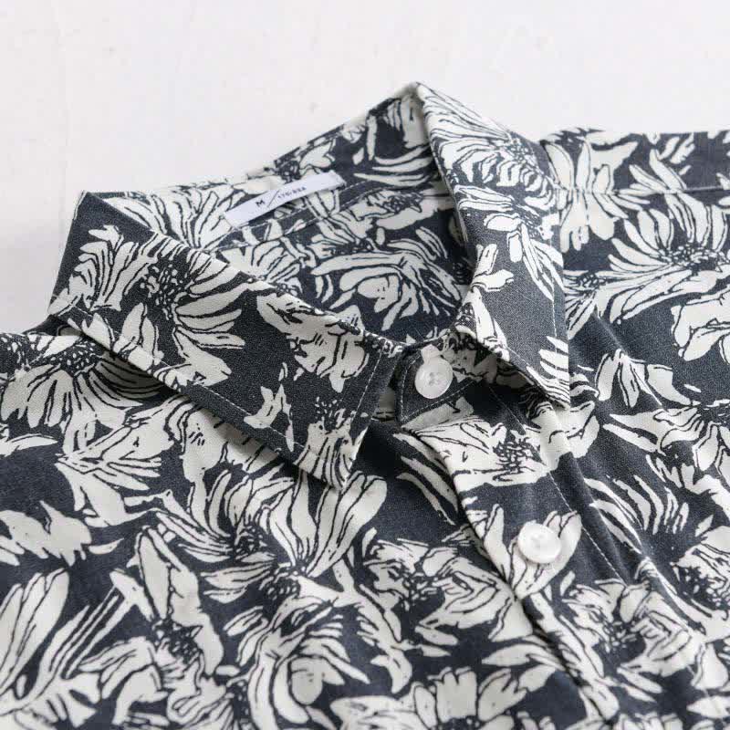 Buddha Stones Camicia da uomo estiva casual a maniche corte con stampa floreale di girasoli e taschino applicato, con bottoni. - image 2