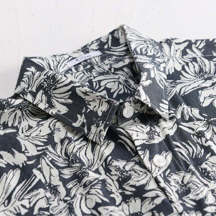 Buddha Stones Camicia da uomo estiva casual a maniche corte con stampa floreale di girasoli e taschino applicato, con bottoni. - image 2